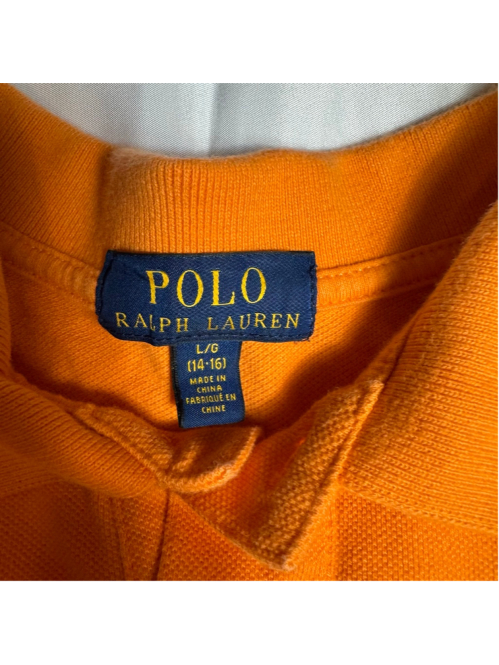Boys Polo Ralph Lauren Orange Polo Shirt with Blue Logo L 14/16 - Picture 2 of 6
